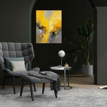 Gran Pintura al Óleo Abstracta Moderna Hecha a Mano con Textura y Pinceladas Gruesas en Lienzo - Arte de Pared Grande en Amarillo, y Gris (Disponible - Pintado a Mano en Cada Capa para Sala, Dormitorio, Oficina - Obra de Arte Contemporánea, Sin Marco) - Enmarcado - Ver 2