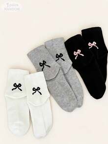 4 pares de calcetines de media caña con decoración de lazo estilo ballet para mujeres, suaves y versátiles, adecuados para uso diario, transporte, salas con aire acondicionado, trabajo, escuela, estilo JK, eventos, diseño delgado para verano - Multicolor - Ver 8