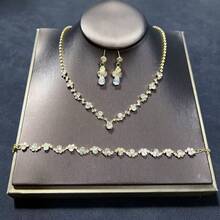 4 Pcs Exquisite Claw Chain Necklace Zirconia Earrings Bracelet Multi-Piece Se - Silver - View 5