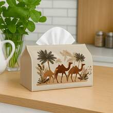 1pc Minimalist Style Tissue Box Cover, Featuring Desert Camel Silhouette Pattern. High Quality, Waterproof, Durable, Lightweight, Foldable, Ideal For Decorating Living Room, Dining Room, Kitchen, Bathroom - Multicolor - View 7