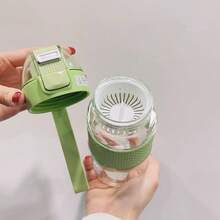 1 pieza Botella de agua con tapa abatible para beber directamente, diseñada para estudiantes, a prueba de fugas y fácil de limpiar, con asa portátil incorporada, adecuada para la escuela y camping al aire libre - Verde - Ver 6