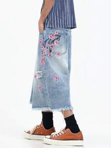 1 buah Celana Pendek Denim Biru Sobek Bordir Gaya Amerika Vintage untuk Pria, Desain Sederhana (Tidak Termasuk Sabuk/Aksesoris) - Biru - View 6