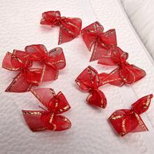 50 pièces de nœuds en ruban d'organza à bordure dorée, convenant pour l'emballage de bouquets cadeaux, les accessoires capillaires DIY, la décoration de vêtements - Ruban en mousseline bordé d'or avec nœud - Voir 8
