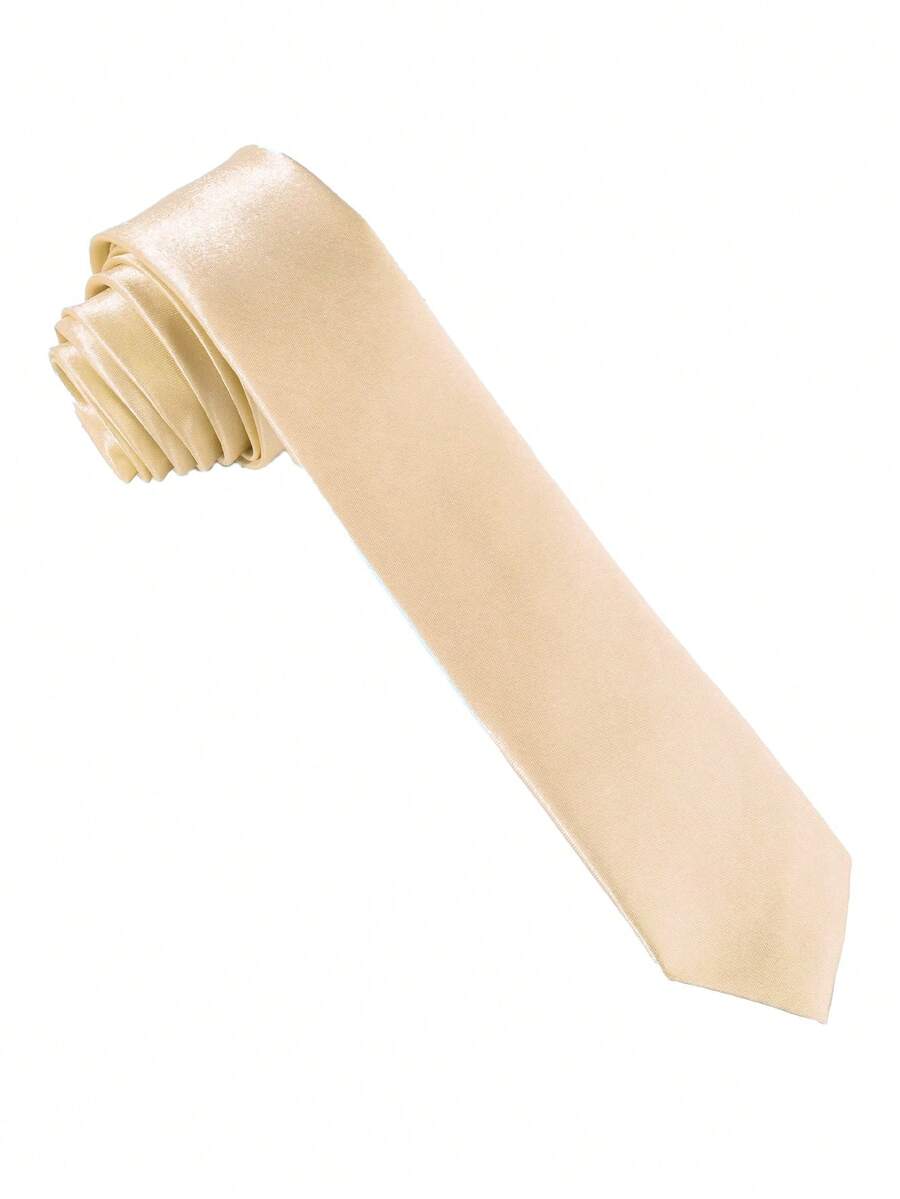 1PC Men's Solid Color Tie, Business Formal Narrow Tie (4cm) - Beige - View 1