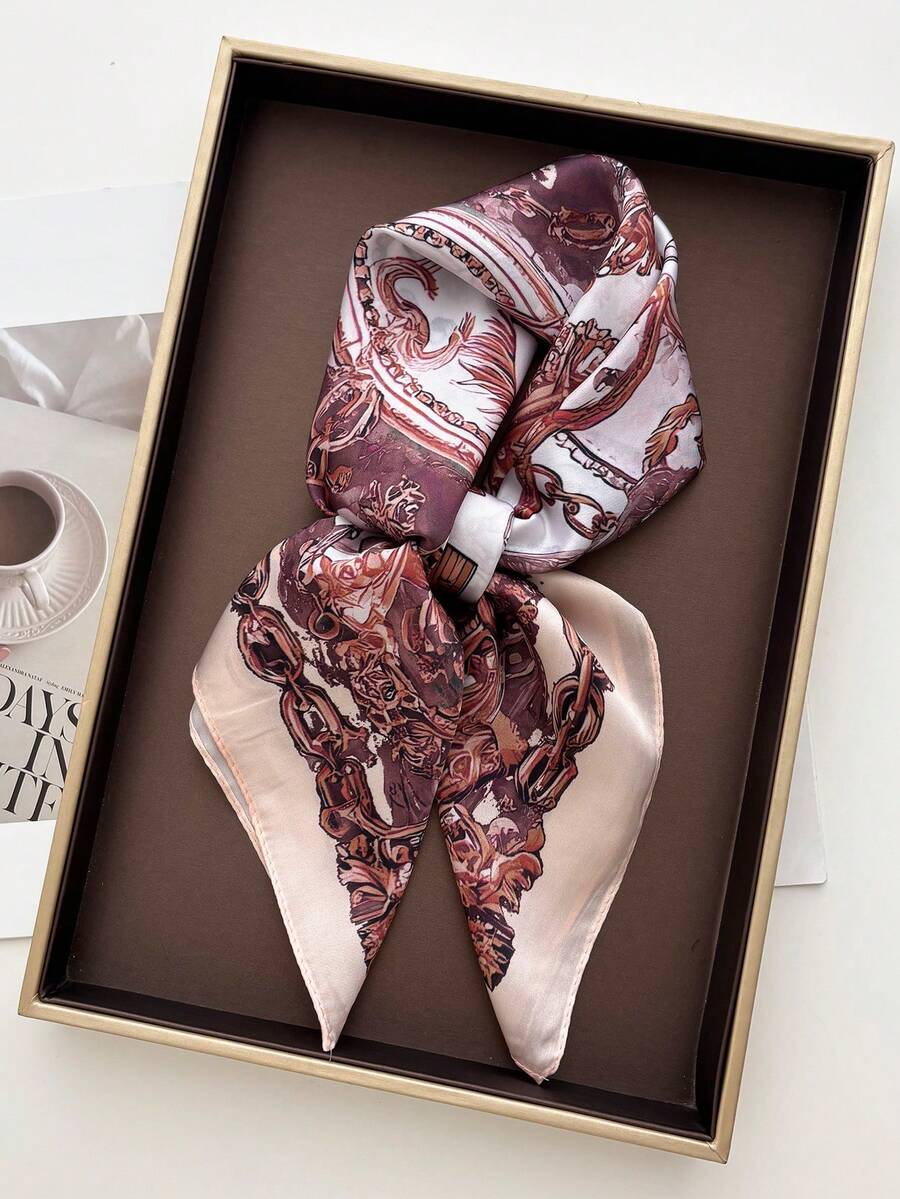 1pc 70cm Square Scarf, Faux Silk Printed Neck Scarf, Versatile Professional Neckerchief - Multicolor - View 1