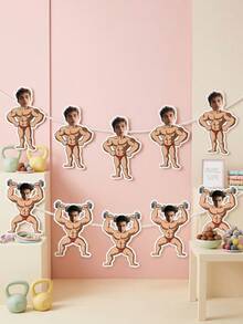 6/12/18pcs Custom Photo Muscle Man Banner,Muscle Man Cutout Bunting For Boys Gym Birthday,Workout Theme Photo Bunting For Bachelorette,Gym Buff Garland For Bachelor Party Decor - Multicolor - View 5