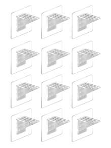 12/10/8/6/4/1 Pieza de Soporte de Partición sin Perforación, Soporte de Capa para Armario y Gabinete, Soporte Triangular, Soporte de Capa para Estantería, Instalación sin Costuras, Soporte Telescópico Ajustable, Dedicado a Soporte de Capa de Vidrio - transparente - Ver 13