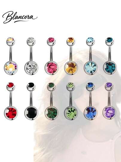 36 pièces/set Anneaux de piercing de nombril minimalistes en acier inoxydable, couleurs aléatoires