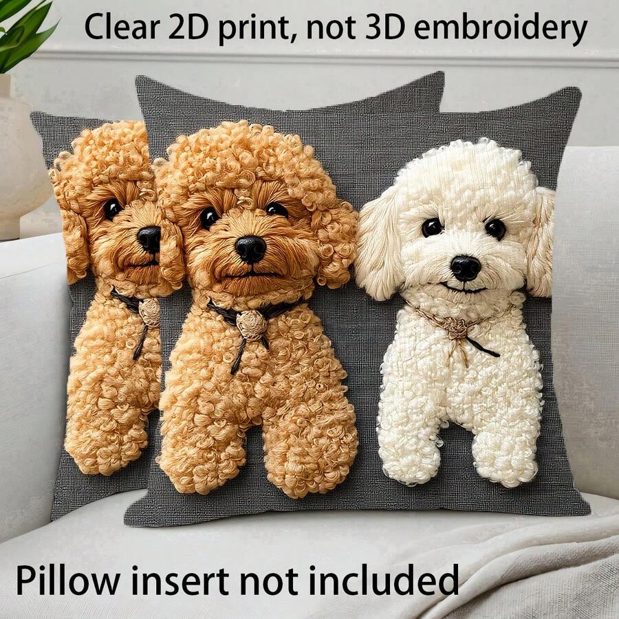 2pcs Poodle Teddy Dog Pillow Cover, Cute Puppy Print, Single-Sided Clear 2D Printing Is Not 3D Cushion Case, 45x45cm (18x18 Inch), Zipper Closure, Machine Washable, For Living Room Bedroom Home Decor (Pillow Insert Not Included) - Multicolor - View 1