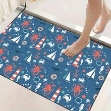 1 pieza, Decoración del hogar, Estampado de patrón náutico, Alfombra de barro de diatomeas, Fácil de limpiar, Impresión 3D rectangular, Adecuada para entrada, sala de estar, cocina, dormitorio, pasillo, baño, lavandería - Alfombra de poliéster, Adecuada para decoración del hogar interior y exterior - Multicolor - Ver 1