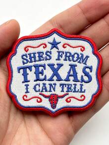 1件/2件/3件/4件 She's From Texas 德州風格音樂字體刺繡燙貼布章，復古外觀 - 彩色 - 查看 2