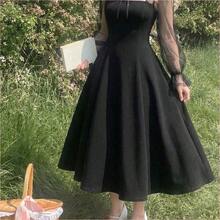 WNS  MOD Vestido de cuello alto negro con mangas acampanadas de malla de contraste y cuello de corbata - Azul - Ver 2