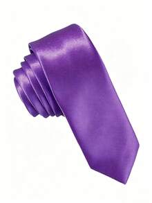 1pc Men's Solid Color Necktie, Business Formal Slim Tie (5cm) - Purple - View 2