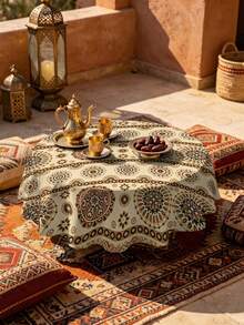 1/2pcs Tablecloth, Vintage Round Geometric Pattern Tablecloth Polyester Material Suitable For Kitchen Dining Room Coffee Table Dining Table Round Square Optional Suitable For Picnic Camping Country Farmhouse Decoration Tabletop Protection And Holiday Arrangement Multi-Scene Practical Decorative Fabric - Multicolor - View 12