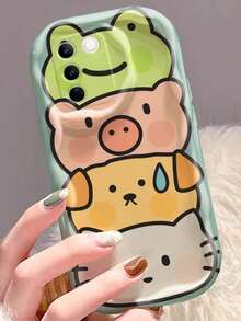 Antique White 3D Wavy Texture, Cartoon Frog, Pig, Dog, Cat Pattern, Suitable For 17Promax/16Promax/15Promax/17Pro/16/15/14/13/12/11 - Antique White - View 4
