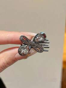 2pcs Premium Front Side Hair Clips For Bangs, Small Rhinestone Bow Alligator Hair Clips, Crystal Hair Accessories For Women, Suitable For Daily Wear And Dates - Black - View 3