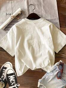 Cute Y2K Summer Top. 1pac. Cute Y2K Summer Top. 100% Cotton Graphic Print T-Shirt, Short Sleeve, Crew Neck, Casual Top For Summer And Spring, Women's Clothing. Perfect For A Casual Look. - 黑色 - 查看 1