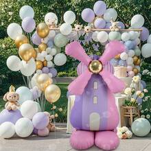 55-Inch 3D Foil Windmill Balloon, Soft Color Vertical Stand, Party Decor For Birthday, Baby Shower, Engagement, Princess Birthday, Wedding Photo Props - View 2