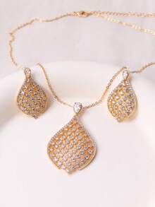 1 Set Elegante Conjunto de Aretes y Collar con Diseño de Gota de Agua de Circonita Brillante - conjunto de joyas para mujer - Ver 7