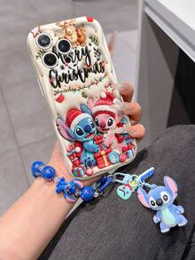 Disney Has Authorized, Phone Case - Chain Set, The Stitch Lilo & Stitch 3D Phone Case Plus A Silicone 3D Stitch Bracelet With Metallic Ring Removable Bracelet, Stitch And Angel Pattern, Compatible With Iphone17/16/15/14/13/12/11/XS/XR/X Plus Pro Max, A Stylish Cartoon Phone Case, The Perfect Gift Choice, Phone Protection, Durable Phone Cover, Great Gift For Friends And Family. - 白色 - 查看 1