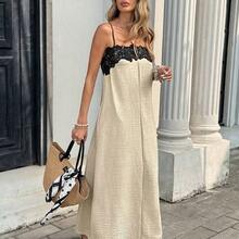 WNS  Vestido midi de vacaciones sin tirantes con parches de encaje y contraste de color para mujer - Albaricoque - Ver 7