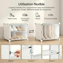 Mikomika Mueble Zapatero Plástico, 6 Compartimentos para 24 Pares de Zapatos, con Puertas, Estructura de Acero y Estantes de Plástico, Armario para Dormitorio - Ver 4