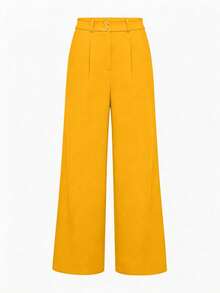 Pantalones largos sencillos de unicolor para mujer, para uso diario en primavera y verano - Amarillo - Ver 1