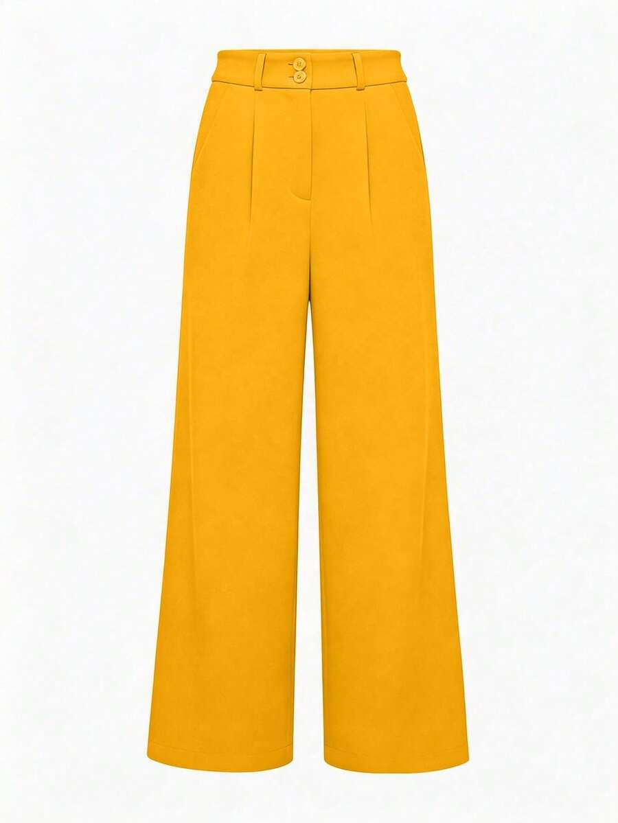 Pantalones largos sencillos de unicolor para mujer, para uso diario en primavera y verano - Amarillo - Ver 1