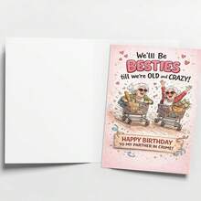 1pc Funny Friend Birthday Card, Friend Theme, Cute Cartoon, Friend Shopping Cart Pattern, Humorous Wishes, Suitable For Friends, Sisters, Wives, Girlfriends, Gifts, Party Celebrations, Lovers, Friendship Theme - View 5