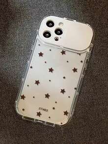 1pc White TPU Star Painted Flip Cover Mirror Minimalist Phone Case With Mirror Stand, Shockproof Protective Cover Compatible With IPhone 17pro/17Air/17/17promax 16/11/16pro/16plus/16promax/16e/15Promax/13/14/12/XS/XR/7G/8PXR/7/8, Painted Soft TPU Shockproof Phone Case For IPhone 15Promax Apple 13 14 Apple 11 P12 X12/14 - Multicolor - View 4