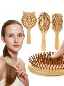 Bambus-Kissen-Haarbürste, massives Holz-Paddelbürste, Kopfhaut-Massagebürste geeignet für glattes und lockiges Haar, Styling-Werkzeug für Zuhause, Salon und Reisen - A - Übersicht 9