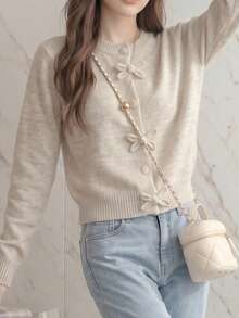 JIANHU Spring Butterfly Knit Cardigan, Short Design, Suitable For Petite Figure, Elegant Versatile, Create Fashionable Look - Camel - View 10