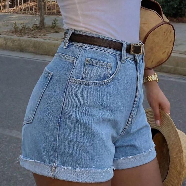 Women Denim Shorts - 輕柔的洗滌 - 查看 4