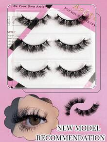 Asiteo 3pairs Fluffy Lashes,Russian Volume Wispy Lashes,Reusable Short Natural Eyelashes Strip Lashes,Lashes, Eyelashes,Fake Lashes,Fake Lashes,Make Up Tools - Black - View 9