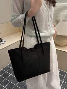 New Arrival Luxury Solid Color Versatile Women Shoulder Tote Bag - Black - View 5