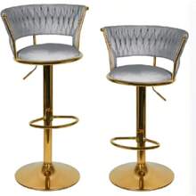 Set di 2 sgabelli da bar, sgabello da bar in velluto, sgabello da bancone girevole e regolabile in altezza.con schienale, due sgabelli da bar rivestiti in velluto con gambe intrecciate e piedi dorati, per cucina/bar di casa - Rosa - Visualizzare 2