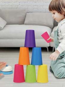 1 Set Juego de Mesa de Entrenamiento Cognitivo de Clasificación de Colores Batalla de Apilamiento de Vasos Juguete/Puzzle de Competición de Apilamiento de Vasos Interacción Padre-Hijo (Color Aleatorio) - Multicolor - Ver 7