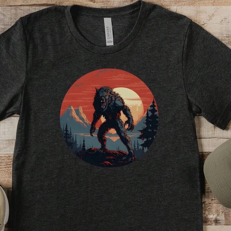 Werewolf In The Forest Graphic T-Shirt Unisex - Black - View 1