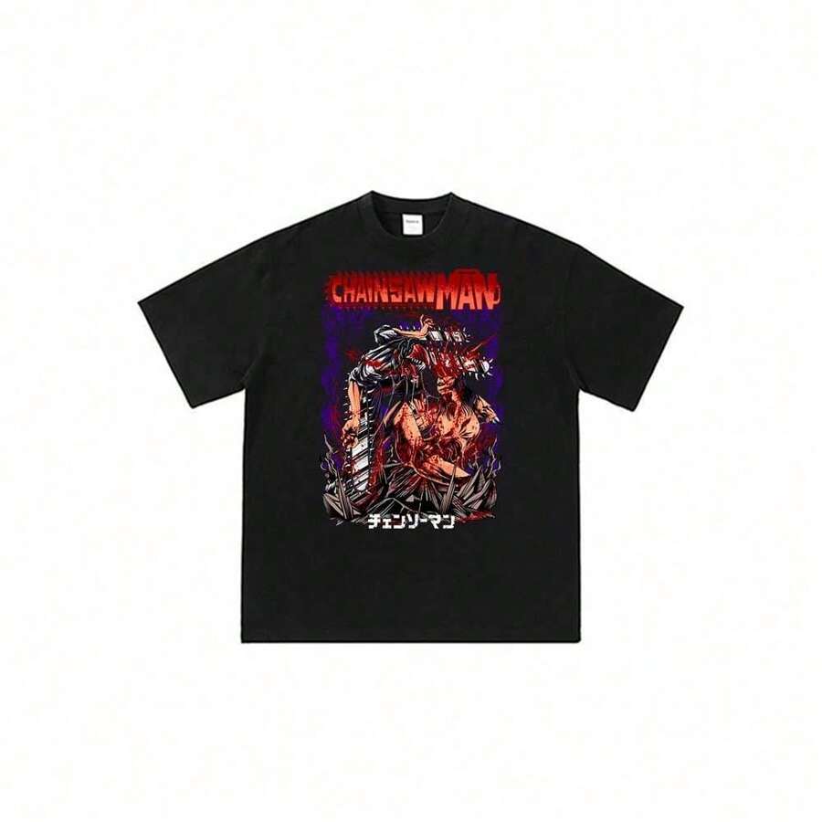 Local Warehouse Items Women's ClothesChainsaws-Man-Denji-Fighting-A-Devil 2026 Japanese Anime Men's T-Shirts Funny Cute Cartoon Women T-Shirt Short-Sleeved T-Shirts Graphic Tees Kawaii Printed T-Shirts Graphic T-Shirts Crew Neck 100% Cottonmotif Women Clothes - màu đen - Xem 1