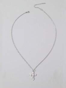 Gothic Style Rhinestone Cross Necklace, Unique Design Minimalist Chic Delicate Choker Necklace, Valentine's Day Gift - Silver a - View 2