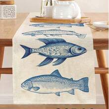Fish Pattern Table Runner, Suitable For Holiday, Party, Birthday, Dinner, Kitchen And Dining Room Table Decoration, Can Be Used All Year Round, Home Textile Decoration - Multicolor - View 1