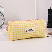 1pc Pencil Case With Ribbon And Plaid Pattern, Cool Style, Korean Back To School Design, School Supplies, Backpack, Stationery - Checkered Bow - View 8