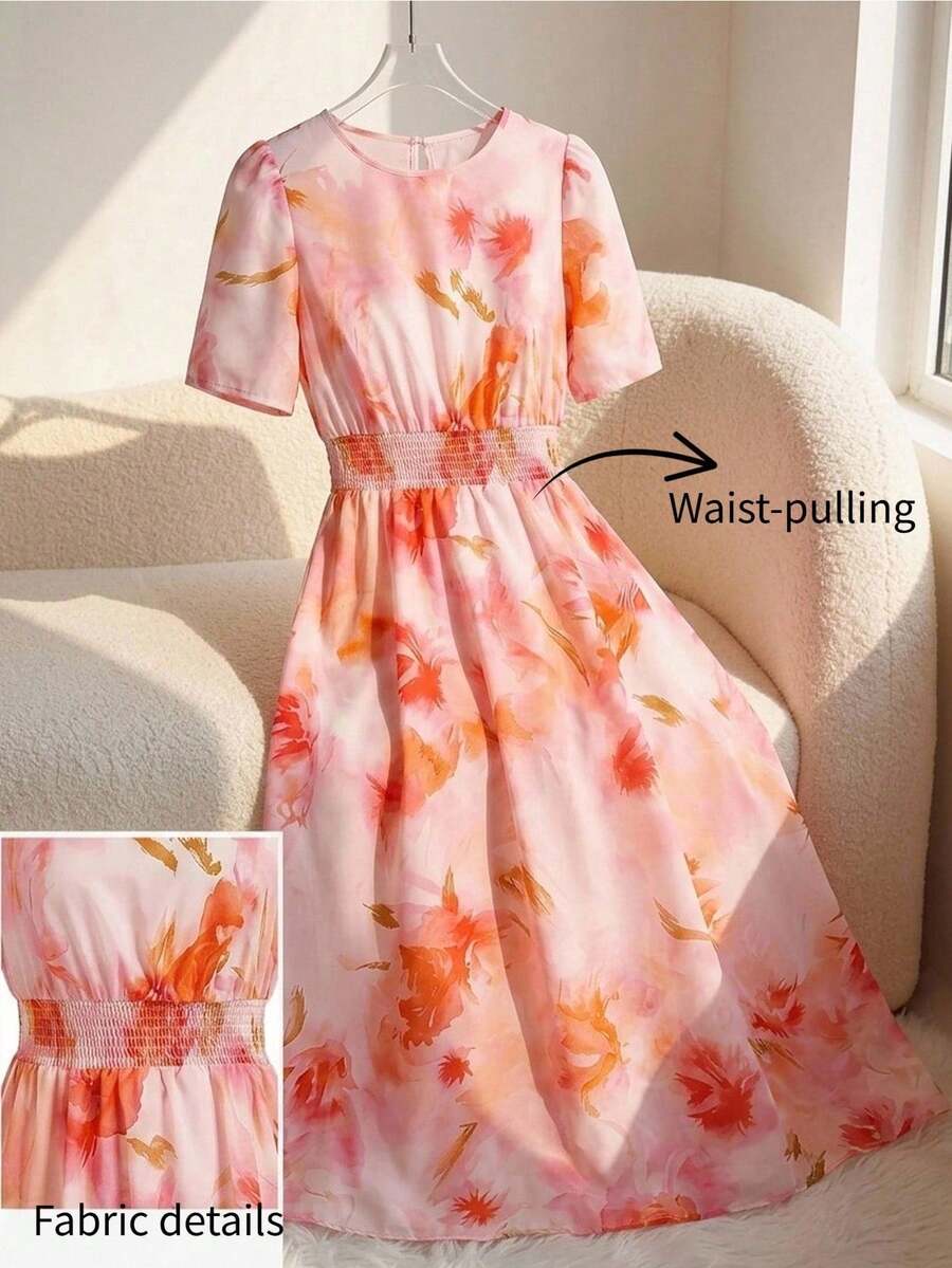 xheEllevyn Vestido de mujer romántico con estampado todo sobre, con lazo en la cintura, vestido midi para vacaciones, vestido floral rosa, vestido de primavera, vestido para té, vestido rosa para brunch, vestido floral midi de mujer para primavera/verano, vestido elegante con estampado floral rosa para vacaciones/oficina, vestido largo holgado de mujer con nudo de cable, vestido rosa para festival, vestidos florales para mujer, vestidos de verano, vestido de playa, atuendos de verano para vacaciones, atuendos de salida para mujeres, atuendos de verano para mujeres, vestido de verano para mujeres, atuendo de mujerxhe - Rosa - Ver 1