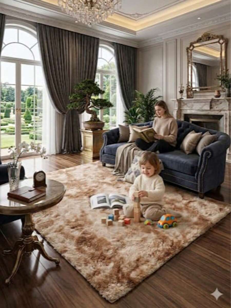Luxury Shaggy Rug For Living Room Or Bedroom 2.00 X 1.40 - 米色 - 查看 1
