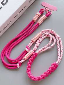 1pc Long Dopamine Color Block Woven Lanyard, Detachable Halter Phone Lanyard, Crossbody Or Wrist Strap, Handmade Cute Phone Case Lanyard For Outdoor Travel, Anti-Lost - Multicolor - View 6