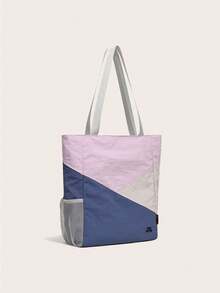 1 pieza Bolso de hombro de nailon con contraste de color para mujer, de gran capacidad, estilo universitario de moda patchwork, adecuado para compras, actividades al aire libre, estudiantes universitarios - Multicolor - Ver 3