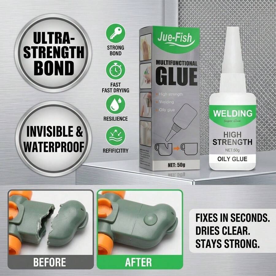 50g Waterproof Clear Glue, Strong Bonding Adhesive For Glass Metal Plastic Wood, Quick-Drying Transparent Formula, Durable & Weather-Resistant Sealant For DIY Home Craft Repair Projects - Multiple - View 1