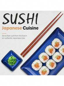 Sushi Serving Tray Sets 2, 6 Pieces Japanese Style Porcelain Sushi Plate Set With Soy Sauce Dishes, Chopsticks Housewarming Blue - View 6
