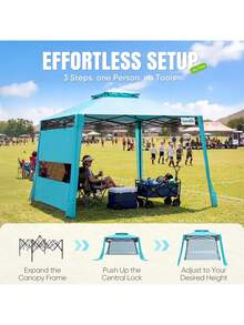 10x10 Up Canopy Tent With 1 Sidewall Lightweight, Portable, And Versatile Beach And Sporting Events With And Easy Setup - Blue - View 3