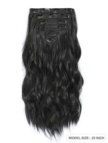 Juego de extensiones de cabello con clip para mujer - 6 piezas de extensiones de cabello largo ondulado con degradado de reflejos - Extensiones de cabello sintético suave y grueso de 22 pulgadas con clip (uso diario) - Marrón claro & Rubio - Multicolor - Ver 6